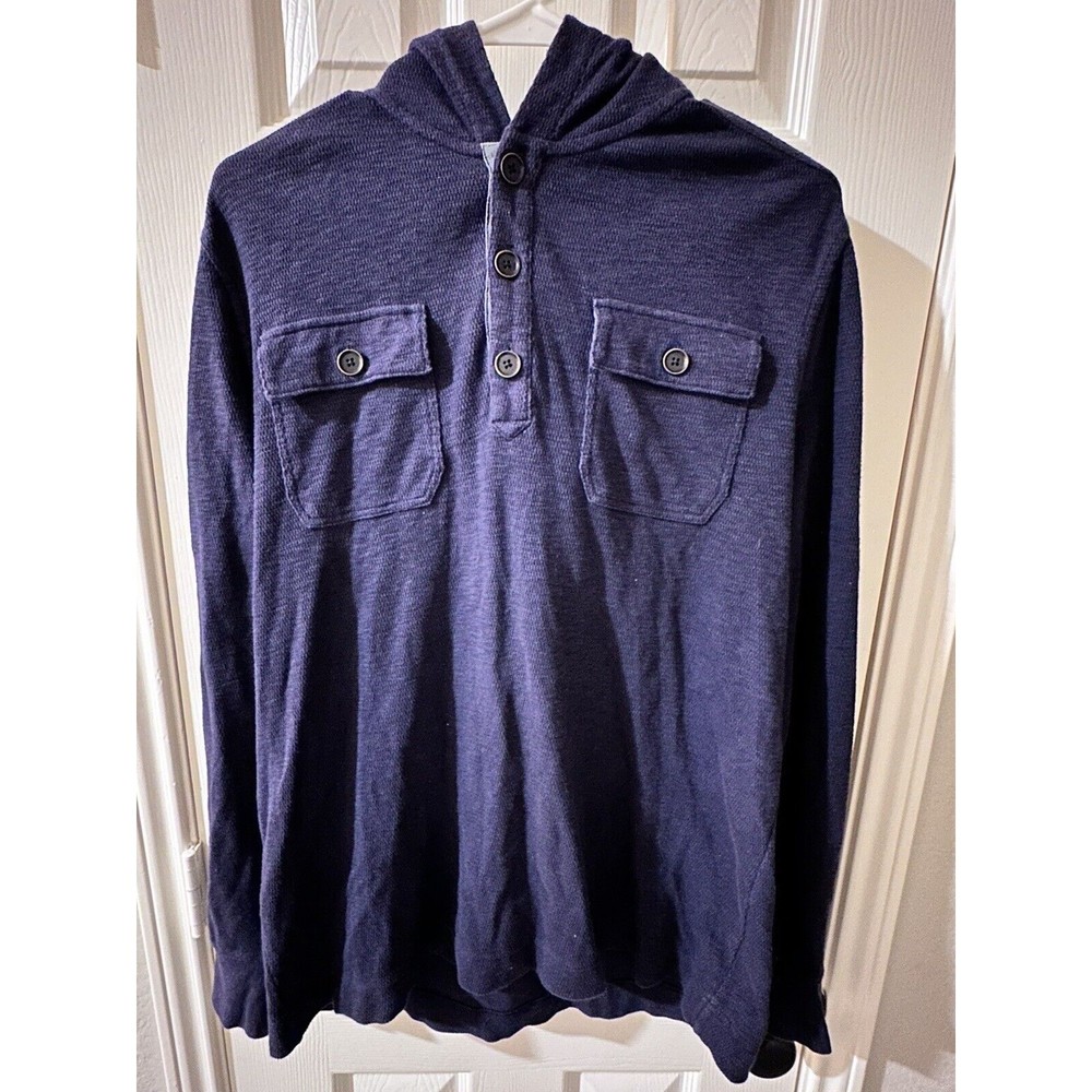 Banana Republic Heritage Chunky Hoodie Sweater Navy Large L Blue Button Henley